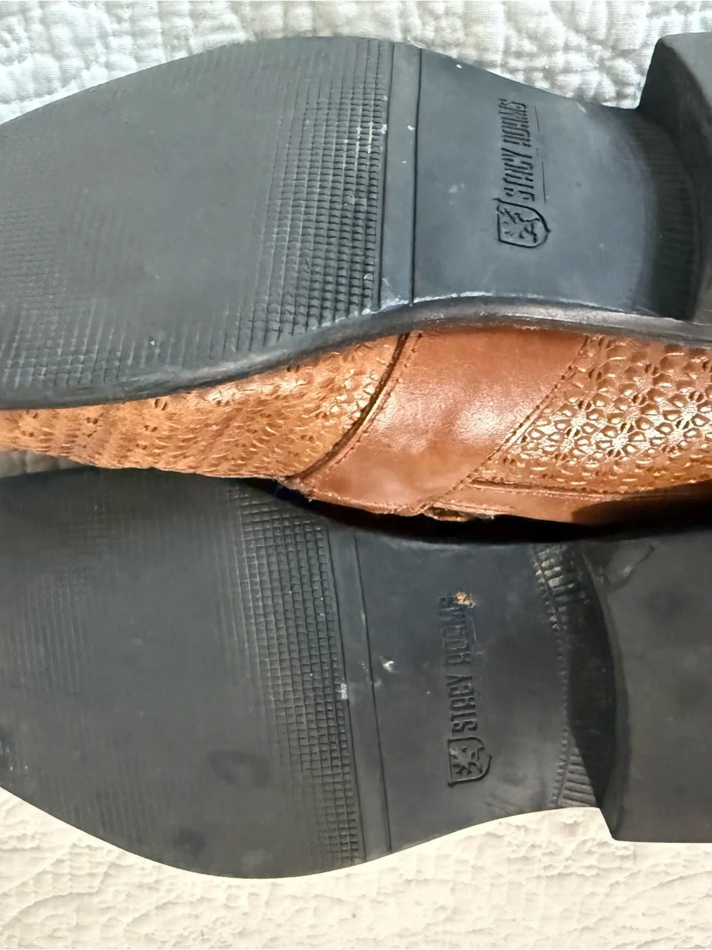 Stacy Adams Cognac Textured Leather Slip-On Loafers with Metal Emblem